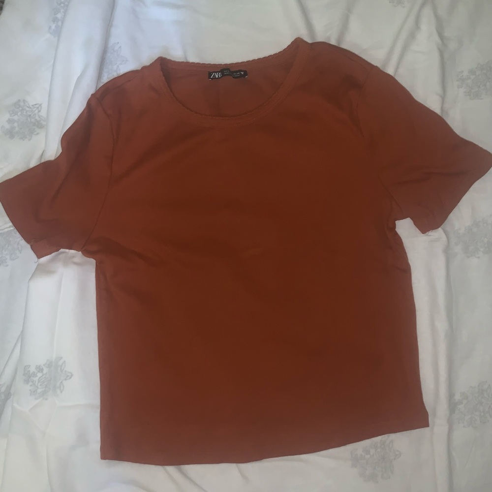 Zara ribbed cotton t-shirt color rust